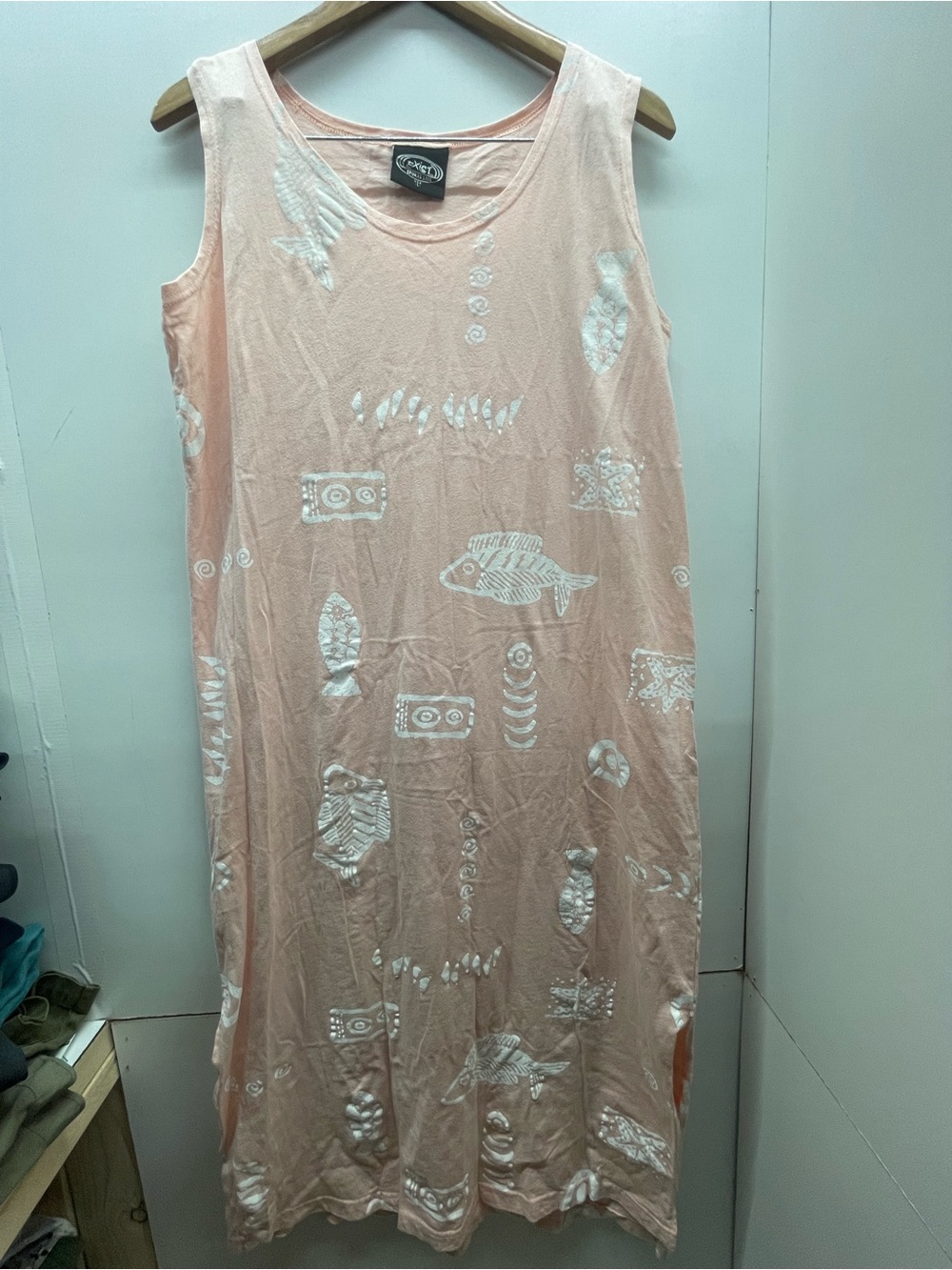 vintage peach Exist Sports Line sleeveless maxi dress with white fish graphic